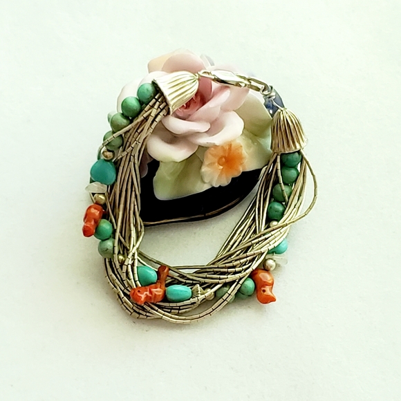 RARE Carolyn Pollack Liquid Silver Gemstone Layered Bead Bracelet Vintage RARE - Picture 9 of 15